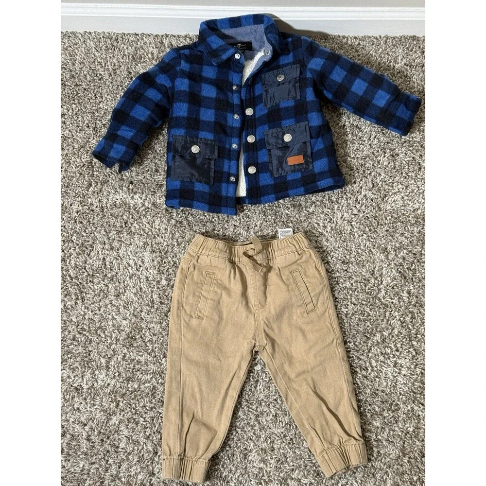 7 For All Mankind Toddler Boys 12M Blue Plaid Jacket Jogger Set7 For All Mankind